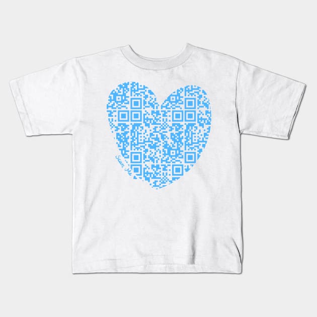 Blue Rick Astley Rickroll QR Code Heart Art Kids T-Shirt by VictoriaLehnard